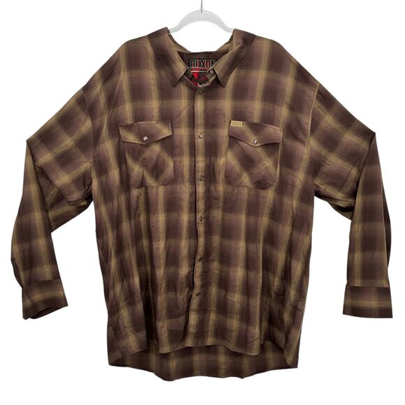 Dixxon Mens Wyatt Bamboo Plaid 4XL Casual Classic Snap Practical Western Brown - Picture 1 of 9